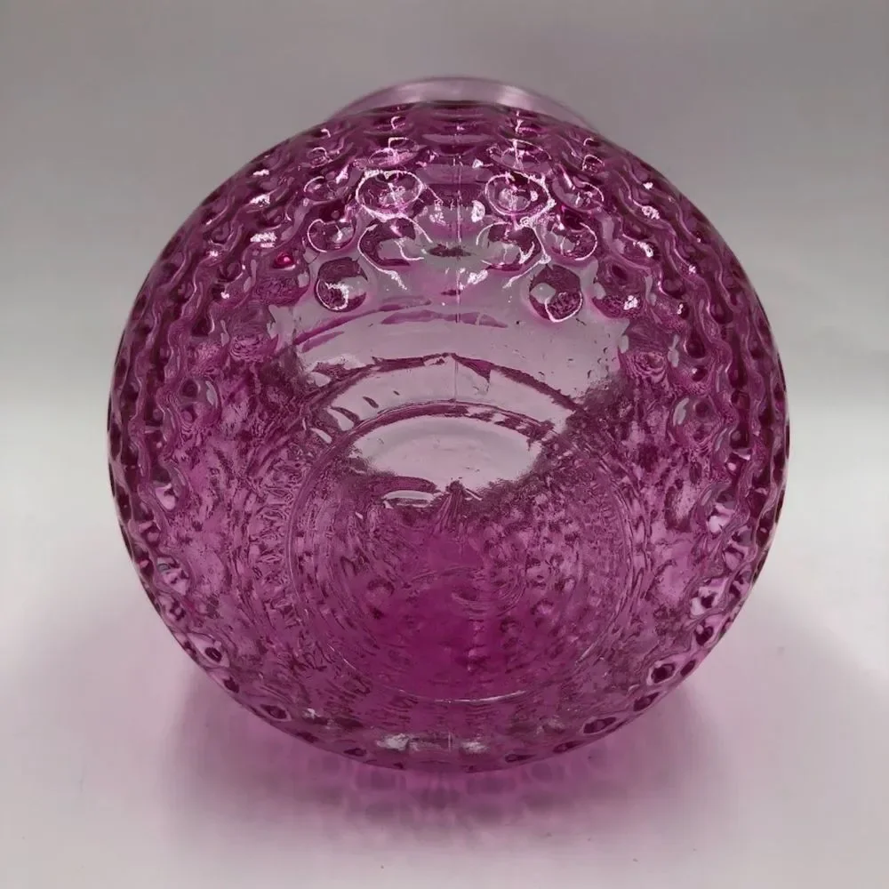 Vintage Fuschia Pink Glass Tabletop Vase with Dots Texture Indoor Flower Planter